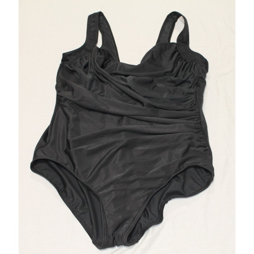 Miraclesuit Womens 20W Black One Piece Swimsuit Underwire Ruched Slimming 82063W